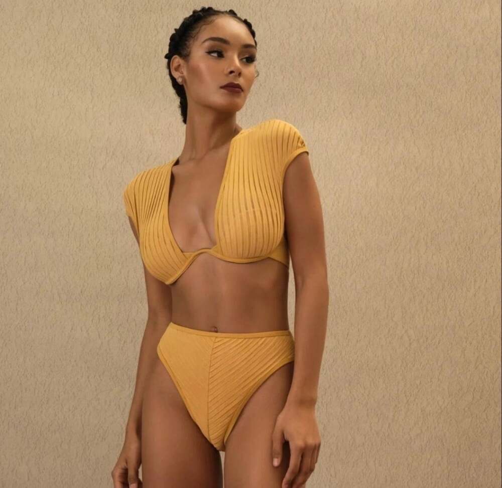 Andrea Iyamah Mustard Pura Bikini Top XS NWT